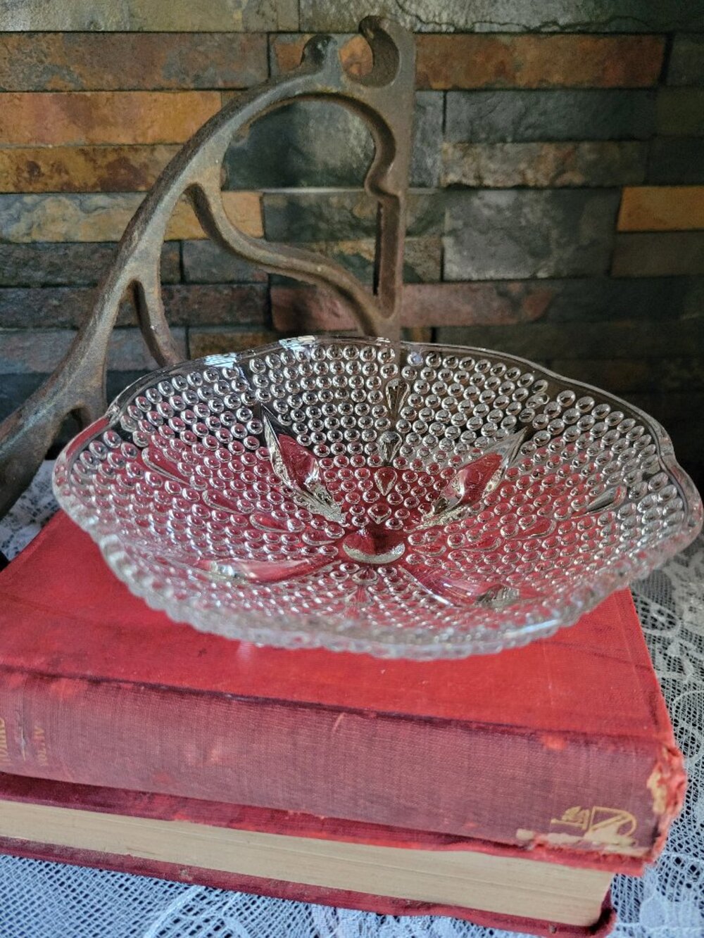 Vintage Hazel Atlas Clear Glass Hobnail Teardrop 4-footed Candy Dish Bowl MCM